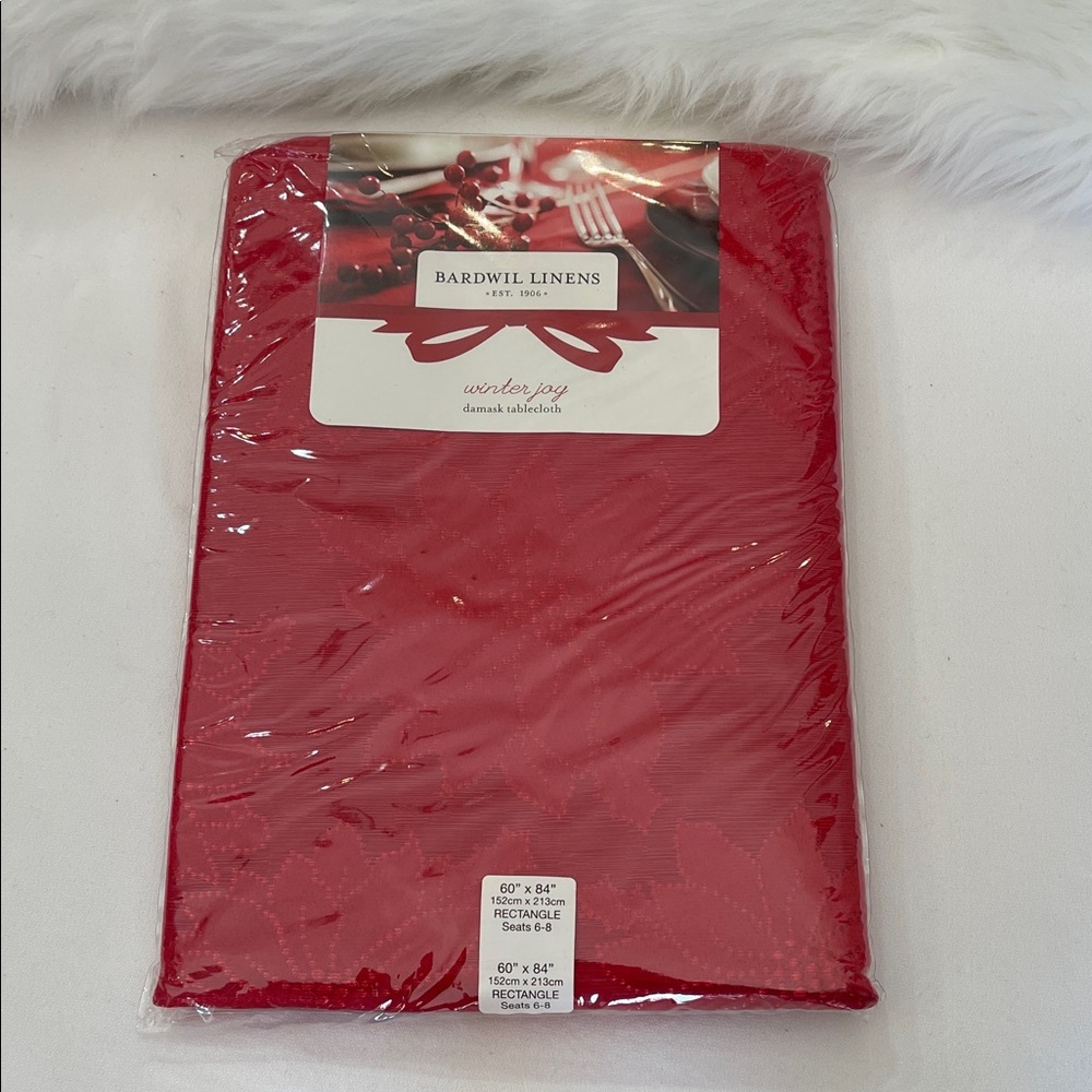 Bardwil  Linens Winter Joy Damask Tablecloth 60” x 84”. Brand New With Tags.